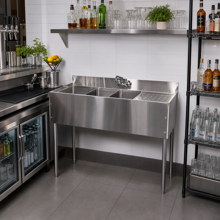 Product image #2 for CHOICE 36-Inch Two-Compartment Underbar Sink Unit with Right Drainboard