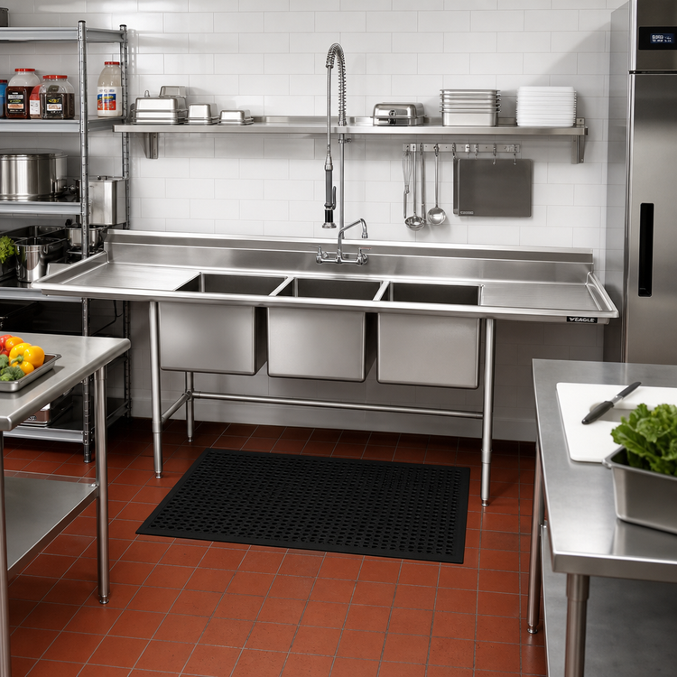 Product image #2 for Eagle Group S16 Series 3-Compartment Sink with 24-Inch Left Drainboard, 95-1/2 Inch W, 304 Stainless Steel