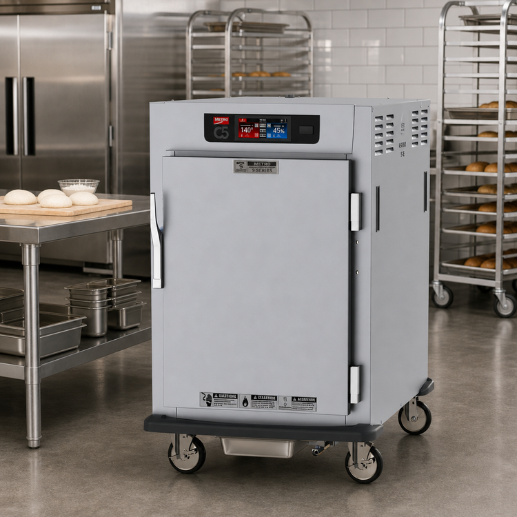 Product image #2 for Metro C5 9 Series Controlled Humidity Heated Holding and Proofing Cabinet, 1/2 Height Pass-Thru with Solid Doors and Universal Wire Slides