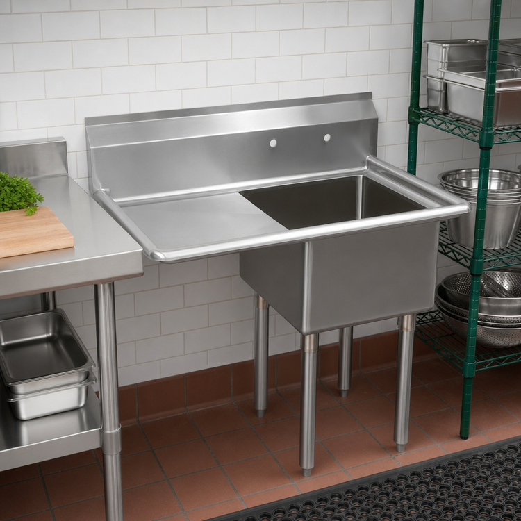 Product image #2 for John Boos E-Series 1-Compartment Sink with Left Drainboard, 16" x 20" x 12" Bowl, 18-Gauge 300-Series Stainless Steel