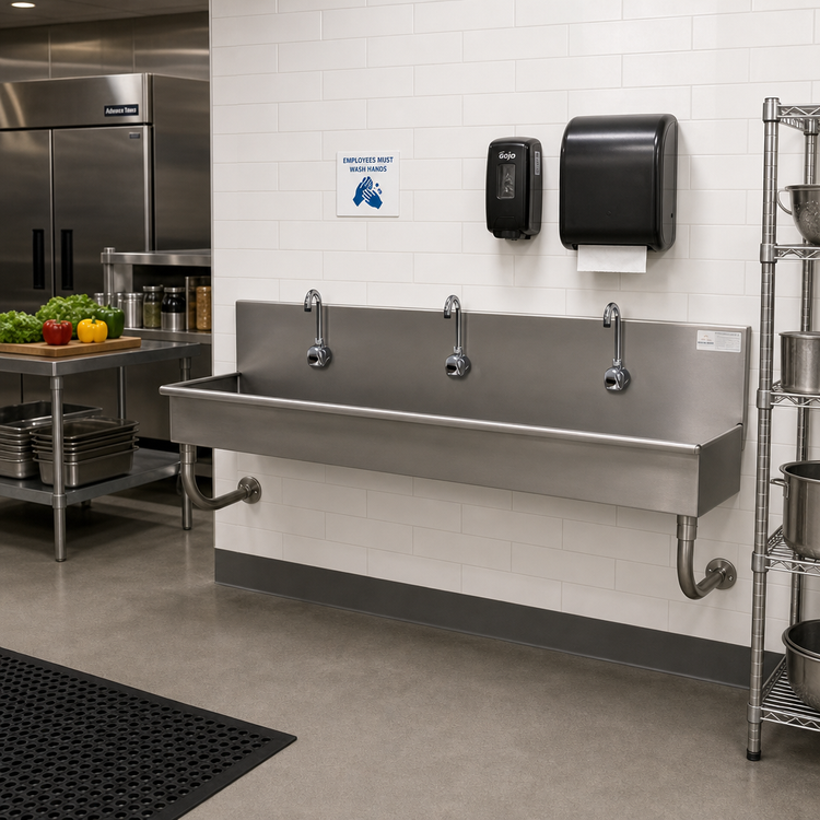 Product image #2 for Advance Tabco 60-Inch Wall-Mounted 3-Station ADA Hand Wash Sink with 3 Electronic Faucets