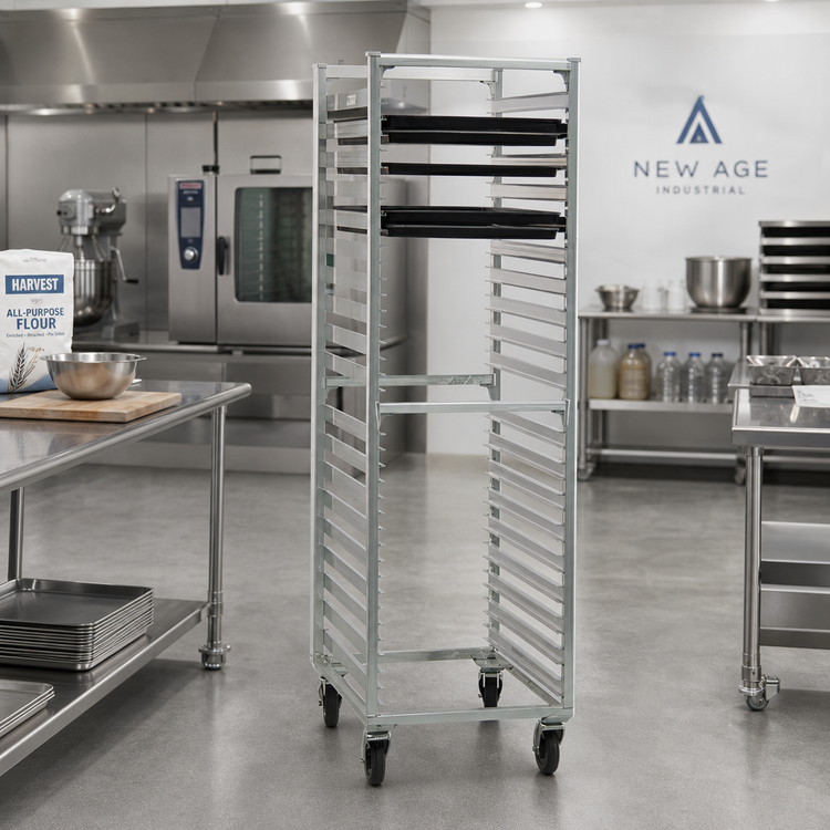 Product image #2 for New Age Mobile Full-Height Aluminum Bun Pan Rack, Open Sides, 38-Pan Capacity