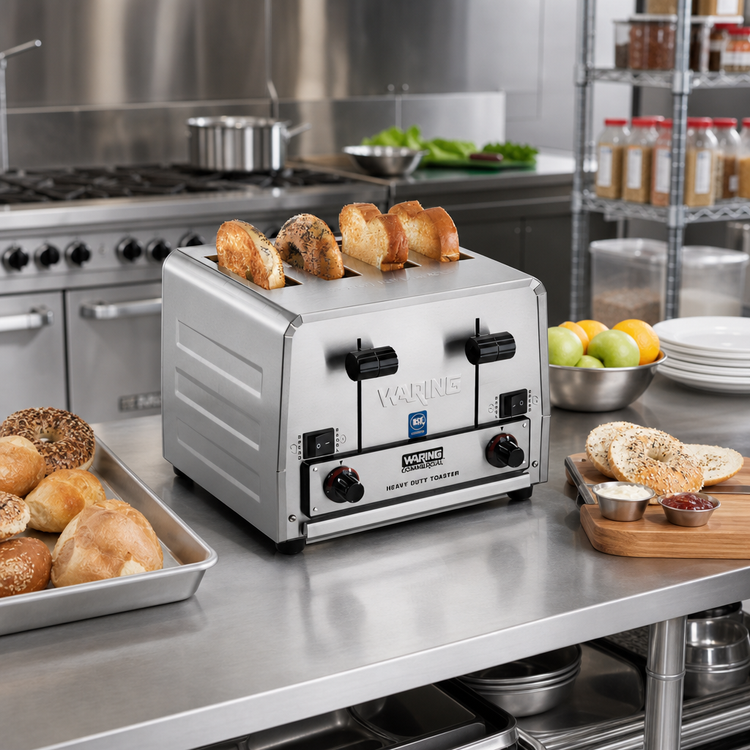 Product image #2 for Waring Commercial Heavy-Duty Switchable Bread/Bagel Pop-Up Toaster, 4 Extra-Wide Slots, 208V