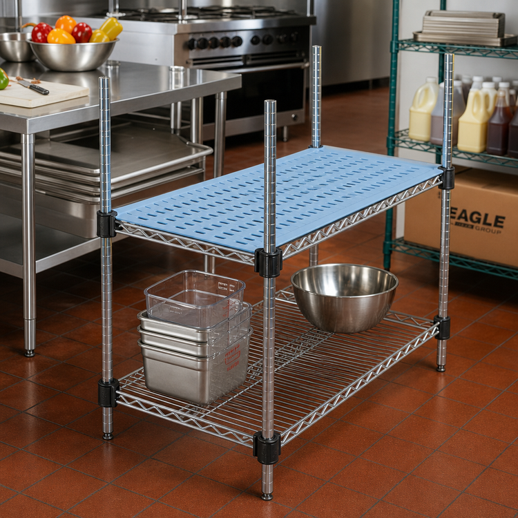 Product image #2 for Eagle Group QuadPlus Louvered Blue Polymer Shelf Mat, 42 x 21 Inches, with Quad-Adjust Frame