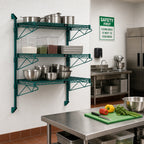 Thumbnail image #2 for Quantum WC54-CB1824P Wall-Mount Cantilever Starter Unit with 3 Wire Shelves, 54-Inch Posts, and Green Epoxy Antimicrobial Finish