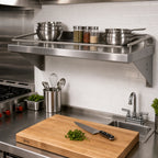 Thumbnail image #2 for John Boos Cucina Mensola GRWS48 48-Inch Wall-Mounted Stainless Steel Shelf with Galley Rail, 18-Gauge, 12-Inch Deep, Satin Finish