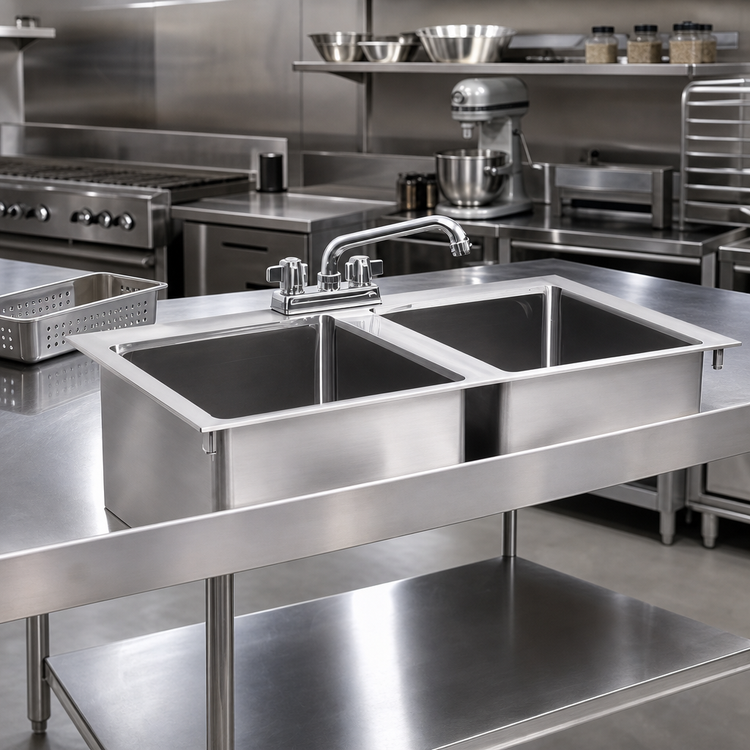 Product image #2 for Steel Works Stainless Double Bowl Drop-In Sink with Faucet and Drain Basket