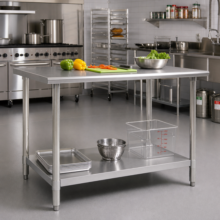 Product image #2 for Eagle Group Spec-Master 48" x 48" 14-Gauge 300-Series Stainless Steel Work Table with Adjustable Undershelf