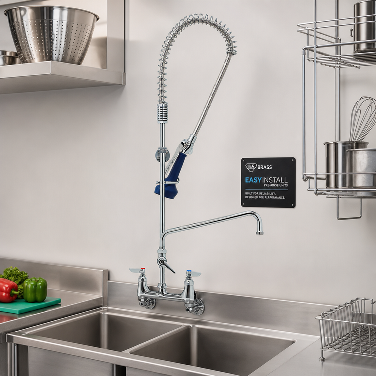 Product image #2 for T&S Brass EasyInstall 8-Inch Wall Mount Pre-Rinse Unit with Add-On Faucet and 1.07 GPM Spray Valve