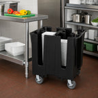 Thumbnail image #2 for Vollrath SAC-SQ4-06 Adjustable Plastic Dish Caddy for 8" to 9-1/2" Square Plates/Bowls, 4-Stack, Black, Vinyl Cover, 4 Casters