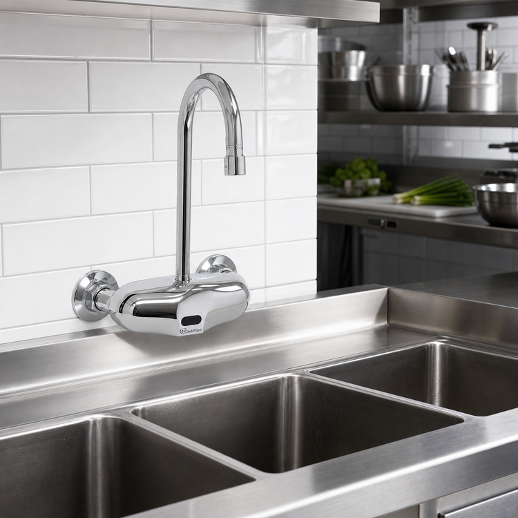 Product image #2 for ChekPoint Electronic Wall-Mount Touchless Faucet with Rigid Gooseneck Spout, 4-Inch Centers, 2.2 GPM