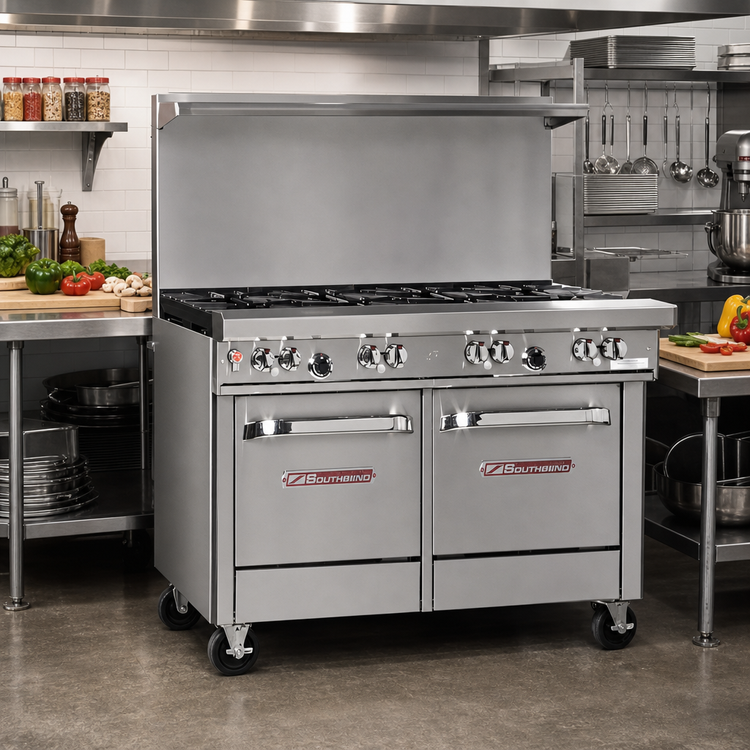Product image #2 for Southbend Ultimate 48-Inch Commercial Gas Restaurant Range with 7 Open Burners, Convection Oven, and Cabinet Base