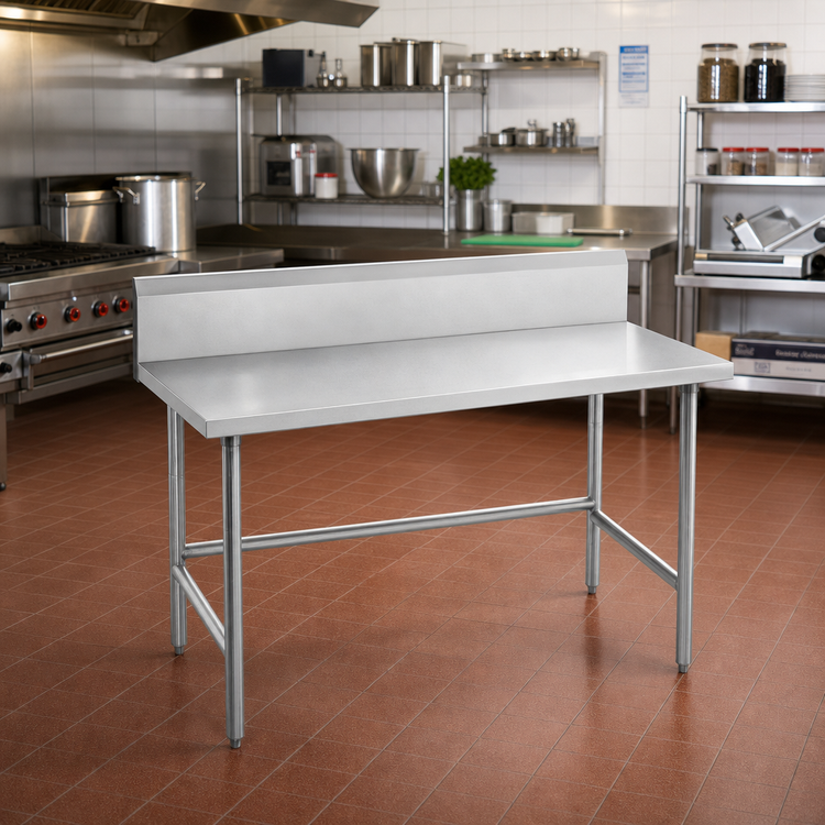 Product image #2 for Advance Tabco 48-Inch x 30-Inch 304 Stainless Steel Work Table with 10-Inch Backsplash and Galvanized Open Base