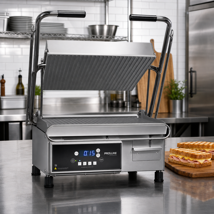 Product image #2 for Proluxe Vantage CS CSD1515 Countertop Commercial Panini Grill with 15 x 15-Inch Grooved Cast Aluminum Plates, Adjustable Thickness and Digital Controls