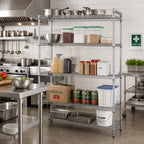 Thumbnail image #2 for Quantum WR86-3048C Stationary Wire Shelving Starter Unit, 48W x 30D x 86H, Chrome, 4 Shelves, 4 Posts