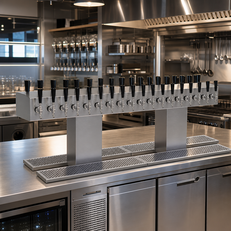 Product image #2 for Double-Sided Countertop Glycol-Cooled Draft Dispensing Tower, 36 Faucets, Stainless Steel Grainline Finish