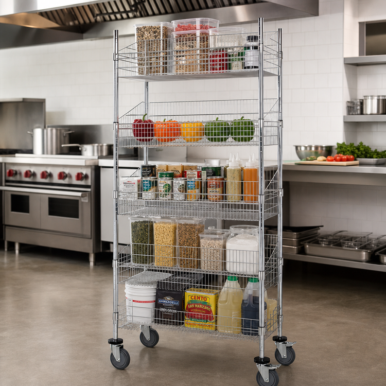 Product image #2 for Quantum 5-Basket Post Basket Food Cart, 24 x 24 x 80 Inches, Chrome Plated Finish