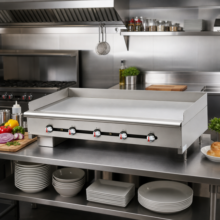 Product image #2 for Comstock-Castle 48-Inch Countertop Gas Griddle with Manual Controls and 1-Inch Polished Steel Plate
