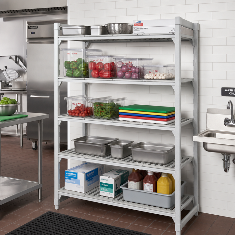 Product image #3 for Cambro Camshelving Premium 5-Tier Stationary Starter Polymer Shelving Unit, 24" D x 72" L x 64" H, Vented, Speckled Gray