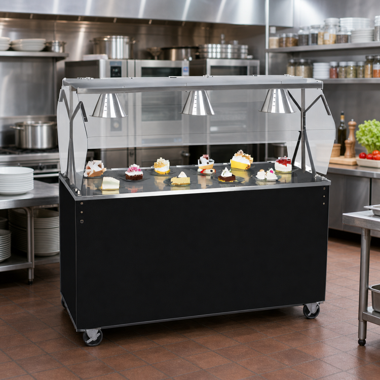 Product image #2 for Vollrath 2-Series Affordable Portable 46-Inch Mobile Utility Station with Buffet-Style Breath Guard and Solid Black Vinyl-Clad Base