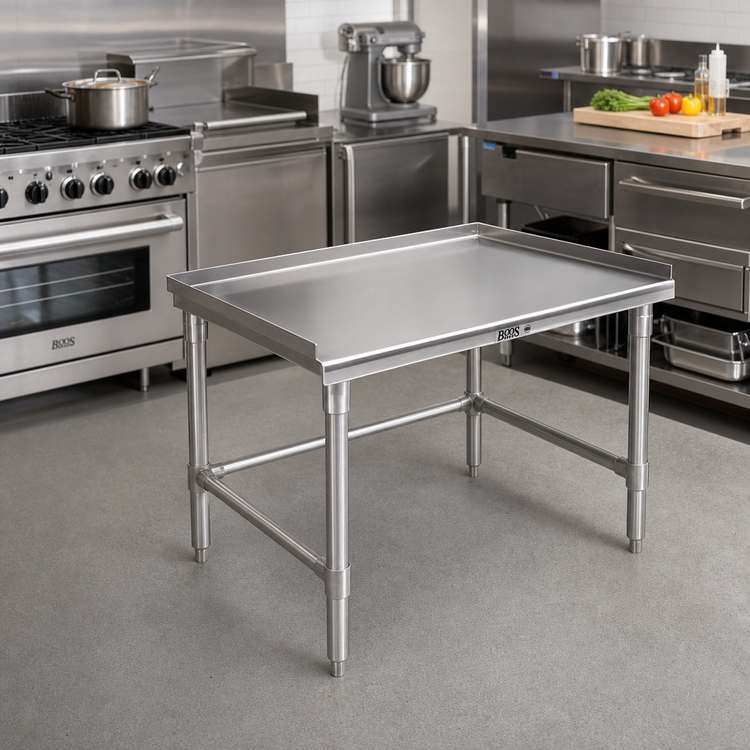 Product image #2 for John Boos 36" x 24" x 24" Stainless Steel Equipment Stand with 16-Gauge Top and 1-1/2" Turned-Up Back and Sides