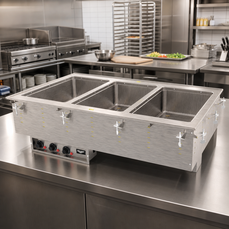 Product image #2 for Vollrath Three-Well Drop-In Hot Food Well Unit with Marine-Grade Stainless Steel Wells, 208V, Thermostatic, Wet Operation