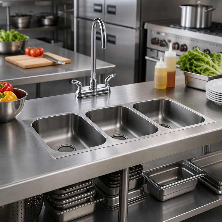 Product image #2 for Advance Tabco Smart Series 3-Compartment Undermount Sink Bowl, 10 x 14 x 10 Inch, 18 Gauge 304 Stainless Steel