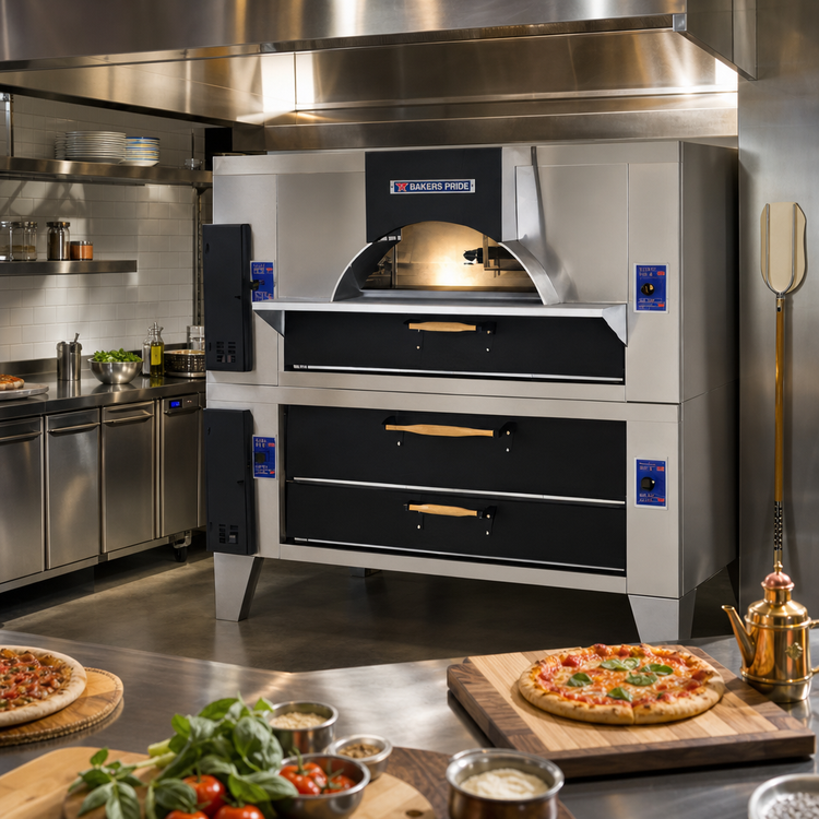 Product image #2 for Bakers Pride IL Forno Classico FC-816/Y-800 Double-Stack Wood Burning Style Gas Pizza Oven with 66-Inch x 44-Inch Ceramic Decks