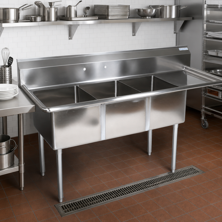 Product image #2 for John Boos E-Series 3-Compartment Stainless Steel Sink with Right Drainboard