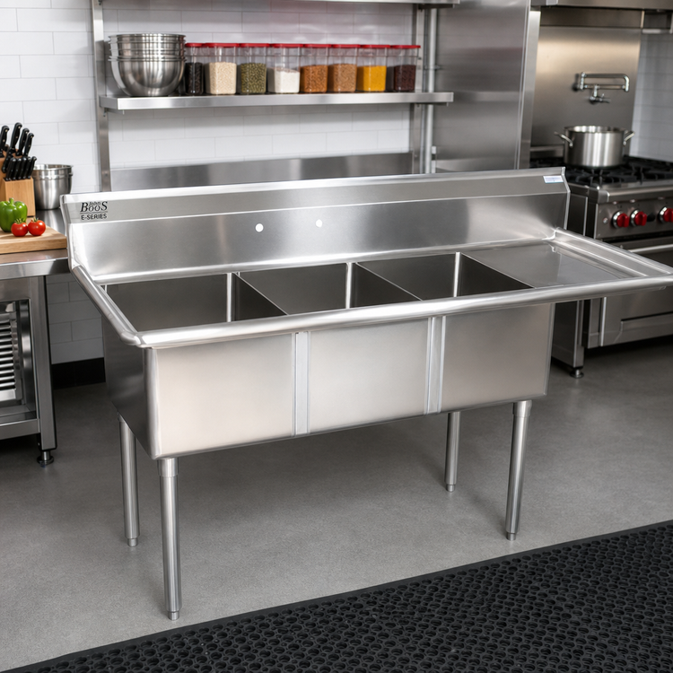 Product image #2 for John Boos E-Series 3-Compartment Stainless Steel Sink with Right Drainboard