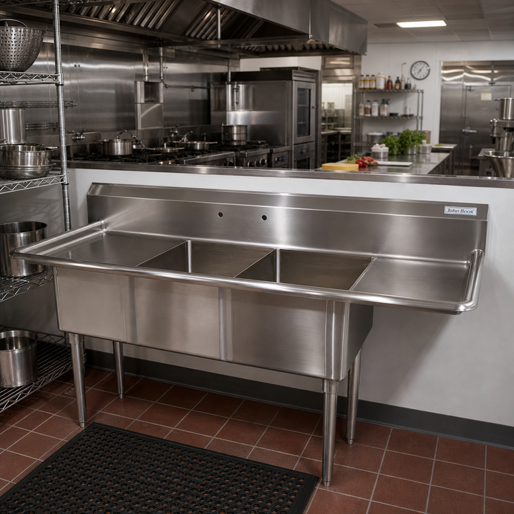 Product image #2 for John Boos E-Series 3-Compartment Stainless Steel Sink with Right Drainboard