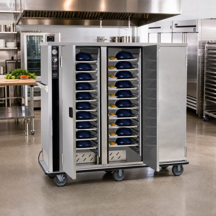 Product image #2 for Heated Insulated 3-Door Tray Delivery Cart with 45 Pair Fixed Slides