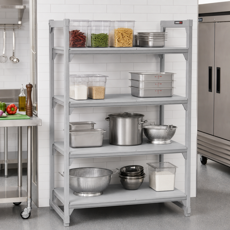 Product image #3 for Cambro Camshelving Premium 4-Shelf Solid Shelf Kit, 18 x 48 Inches, Speckled Gray