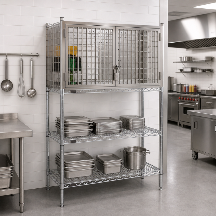 Product image #2 for 36-Inch Wide x 18-Inch Deep Stainless Steel Security Enclosure Kit with Hinged Doors for Wire Shelving