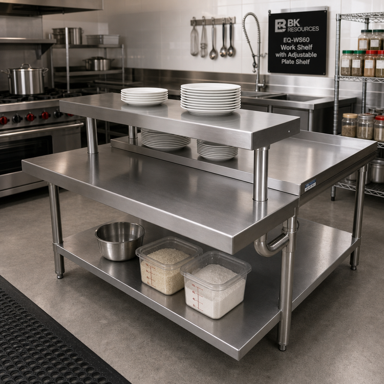 Product image #2 for BK Resources 61-Inch Adjustable Stainless Steel Plate Shelf for EQ-WS60 Work Shelf