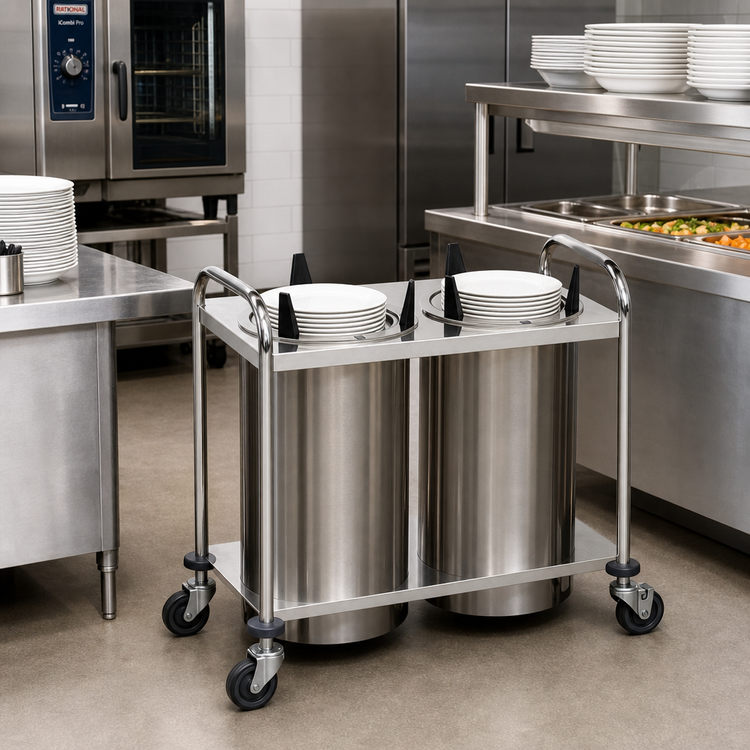 Product image #2 for Atlas Metal 3-Stack Mobile Open Plate Dispenser, Unheated, 5-3/4-Inch Max Dish Diameter