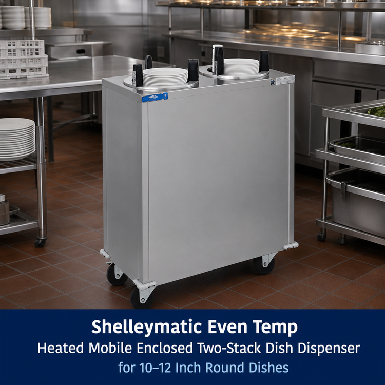 Product image #2 for Shelleymatic Even Temp Heated Mobile Enclosed Two-Stack Dish Dispenser for 10-12 Inch Round Dishes