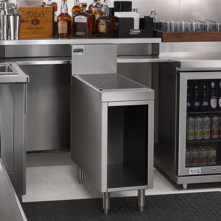 Product image #2 for Prestige Supreme 18 Inch Freestanding Open Front Stainless Steel Underbar Drainboard Cabinet with 7 Inch Backsplash