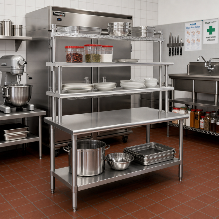 Product image #2 for Eagle Group SB Series Stainless Steel Work Table with Flex-Master Overshelf Kit and Undershelf, 48 x 30 x 35-1/8 Inches