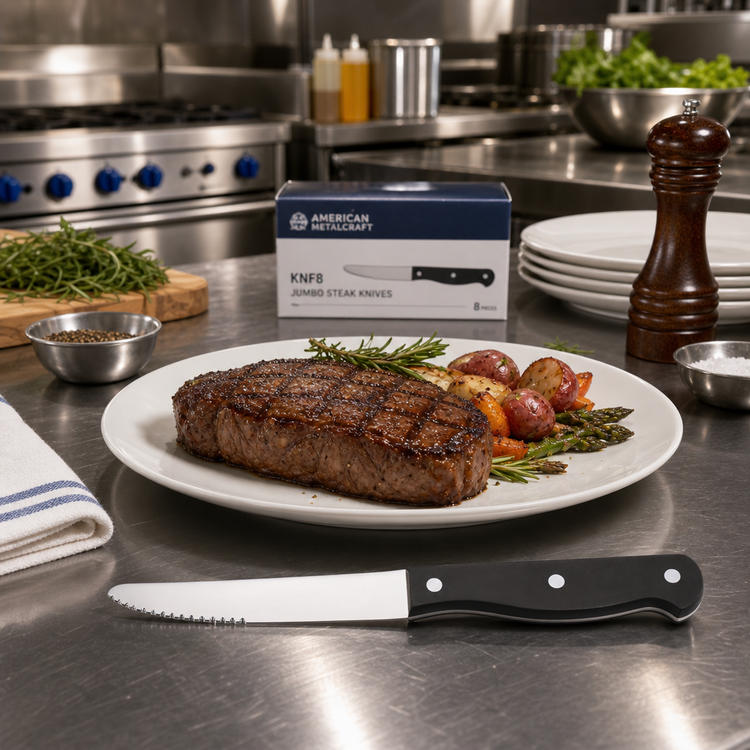 Product image #2 for American Metalcraft KNF8 Jumbo Black POM Full Tang Rounded Tip Steak Knife, 5-Inch Blade