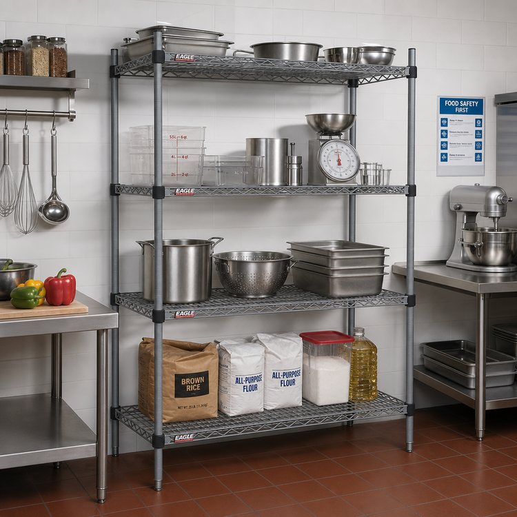 Product image #2 for Eagle Valu-Master Quad-Adjust® 4-Tier Stationary Wire Shelving Starter Unit, 60W x 24D x 74H, Pewter Gray Epoxy