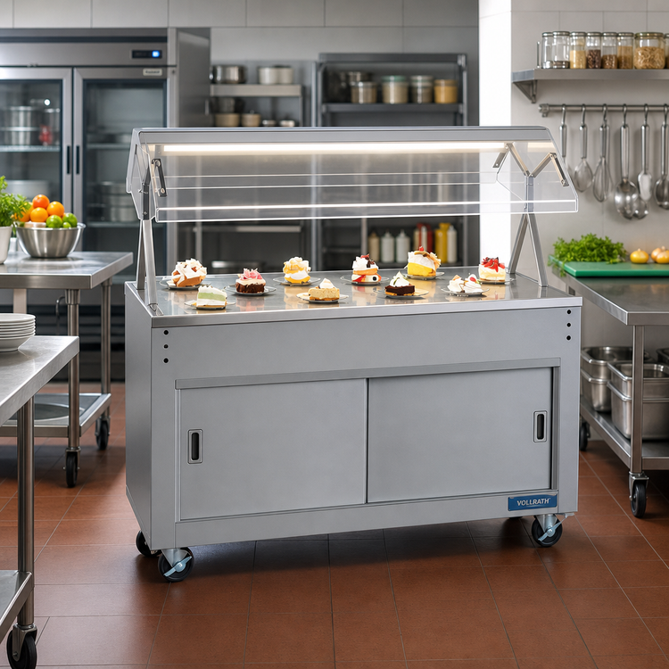 Product image #2 for Vollrath 2-Series Affordable Portable 60-Inch Mobile Utility Station with Buffet Breath Guard Lights and Sliding Door Storage Base