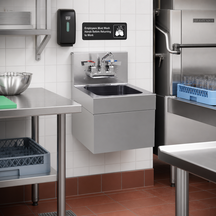 Product image #2 for Glastender WHS-12 Wall-Mount Stainless Steel Hand Sink with Skirt, 12 x 15 Inches, Faucet Included