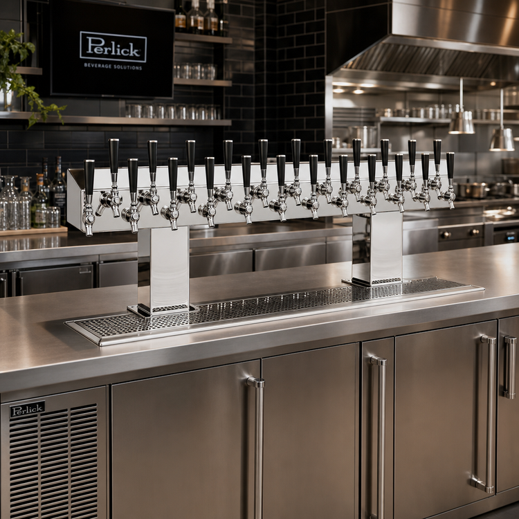Product image #2 for Perlick 24-Faucet Extra High Countertop Glycol-Cooled Bridge Tee Draft Beer Tower, Polished Chrome