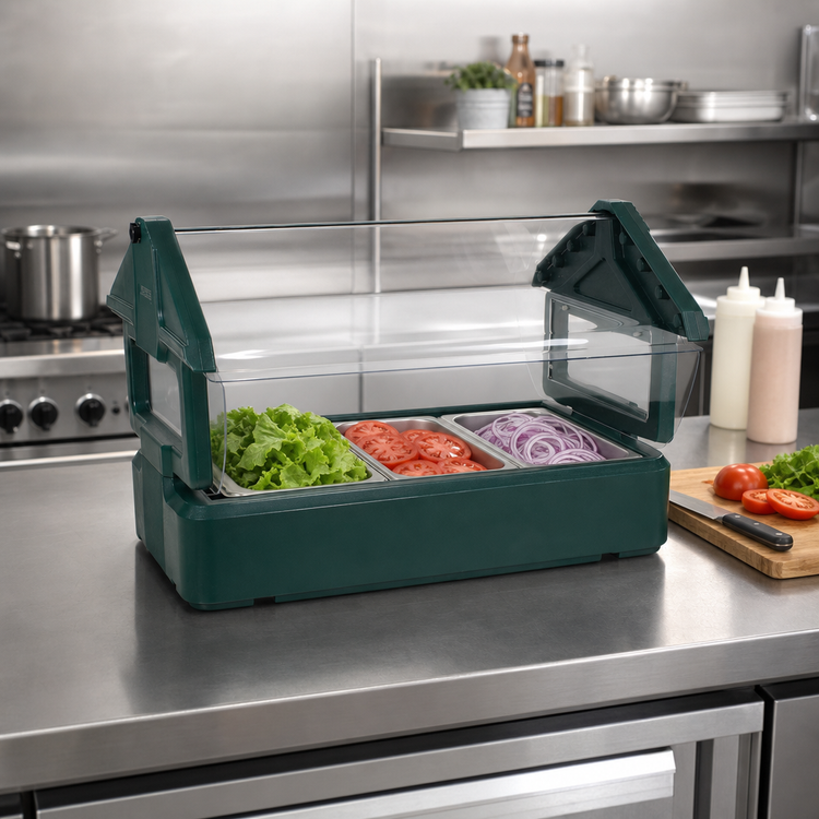 Product image #3 for SixStar™ Tabletop Cold Food Bar, 3 Full-Size Pan Capacity, Forest Green