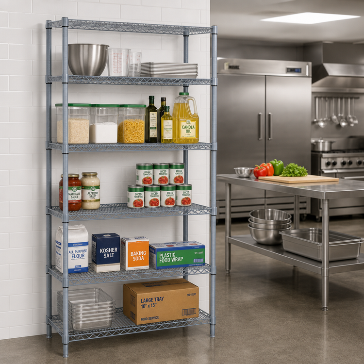 Product image #3 for 36"W x 24"D x 86"H Stationary Wire Shelving Starter Kit, 5 Shelves, Gray Epoxy Antimicrobial Finish
