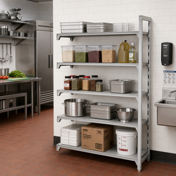Product image #3 for Cambro Camshelving Premium 24"W x 60"L x 84"H 5-Shelf Solid Add-On Polymer Shelving Unit