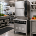 Thumbnail image #2 for Groen HyPlus 2-Compartment Pressureless Gas Steamer with 36-Inch Cabinet Base