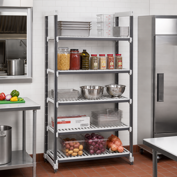 Product image #2 for Cambro Camshelving Elements XTRA 5-Tier Stationary Starter Unit, 21 x 36 x 64 Inches, Speckled Gray