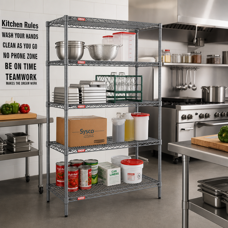 Product image #2 for Eagle Group Valu-Master 4-Tier Starter Wire Shelving Unit, 48W x 24D x 74H, Pewter Gray Epoxy